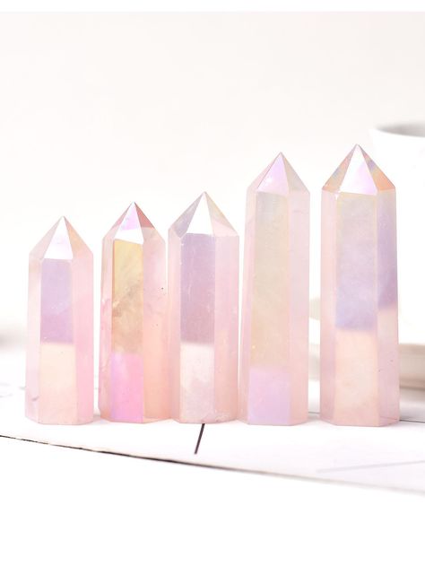 1pc Natural Aura Rose Quartz Crystal Point Wand For Healing Crystal Meditation Home Decoration And Chakra TowerI discovered amazing products on SHEIN.com, come check them out! Rose Aura Quartz, Aura Rose Quartz, Rose Aura, Creative Inventions, Rose Quartz Healing, Healing Wands, Crystal Pyramid, Meditation Stones, Rainbow Crystal