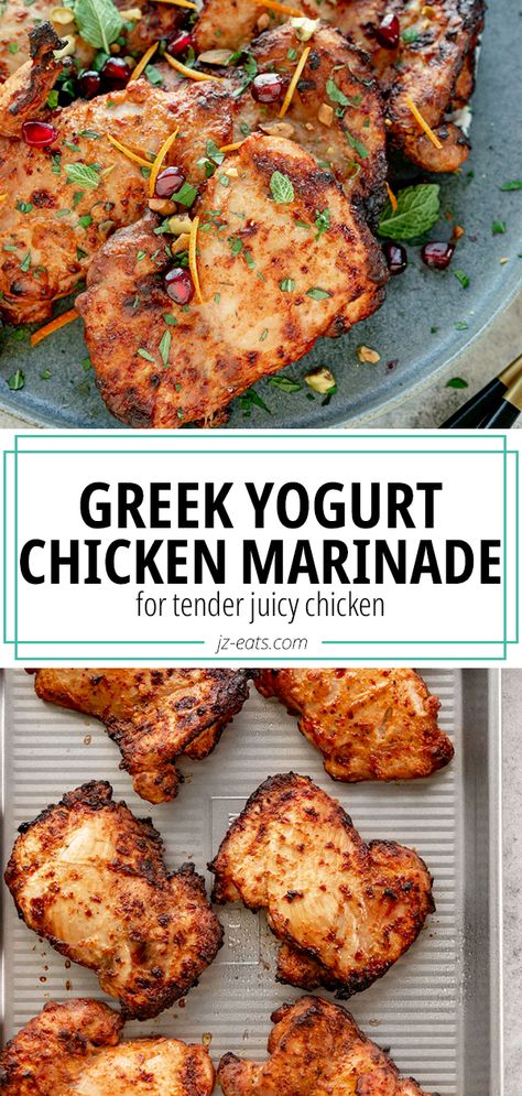 Curry Greek Yogurt Chicken, Spiced Yogurt Chicken, Clean Chicken Marinade, Greek Yogurt Turmeric Chicken, Chicken Marinade Yogurt Recipes, Chicken Marinades With Yogurt, Medeteranian Chicken Marinade, Greek Bbq Chicken, Chicken Marinated In Yogurt Recipe