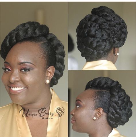 Updo Braids For Black Hair Wedding, Wedding Updo With Braids Black Hair, Jumbo Braids Updo, Braided Updo Wedding African American, Elegant Updo With Box Braids, Braided Updo Natural Hair, Fro Hawk, Natural Hair Updo Wedding, Chignon Updo