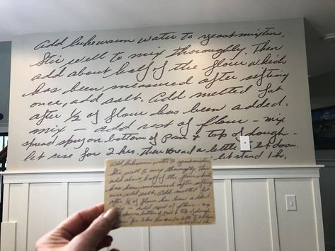 LimitLess Walls on Instagram: “Maria’s Recipe wall mural! 🤩 📸: @maria_diverdi • • • • • #limitlesswalls #recipe #wallmural #wallpaper #handwritten  #handwrittenrecipes…” Handwritten Recipe Wallpaper, Midcentury Cottage, Twilight House, Recipe Wallpaper, Recipe Wall, Cottage Remodel, Murals Wallpaper, Kitchen Refresh, Custom Wall Murals