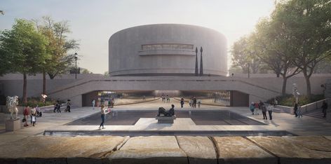 Museum Sculpture, Water Pavilion, Stacked Stone Walls, Hiroshi Sugimoto, Hirshhorn Museum, Campus Design, Reflecting Pool, Space Museum, Sculpture Garden