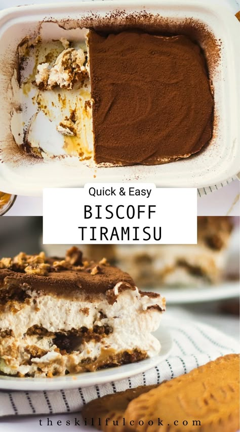 A creamy Biscoff Tiramisu, ideal for easy dessert recipes for Thanksgiving, layered with cookie butter and caramel flavors. Thanksgiving Non Traditional Recipes, Cookie Butter Tiramisu, Classic Thanksgiving Desserts, Tiramisu Thanksgiving, Biscoff Trifle Recipe, Biscoff Tiramisu Recipes, Thanksgiving Tiramisu, Thanksgiving Trifle Desserts, Biscoff Trifle