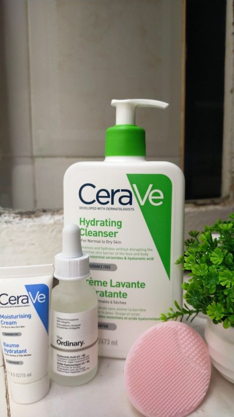 The Ordinary And Cerave Skincare, Cerave Aestethic, Skin Care Routine Cerave, Cerave Skincare Routine, Cerave Skin Care, Sink Care, Cerave Cleanser, Cerave Skincare, Hydrating Face Wash