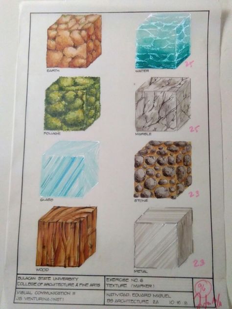 #markers #textures #wood #foliage #marble #water #stone #glass #metal #earth Texture Rendering, Marble Texture Drawing, Water Rendering, Metal Sketch, Architecture Texture Drawing, Stone Rendering, Rendering Textures, Drawing Metal Texture, Glass Texture Drawing