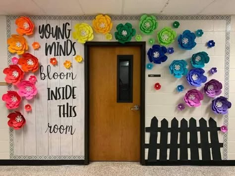 Garden Bulletin Boards, Eyfs Provision, Flower Classroom, Garden Theme Classroom, Flower Bulletin Boards, Kids Bulletin Boards, Blackboard Art, Library Posters, Sharara Designs