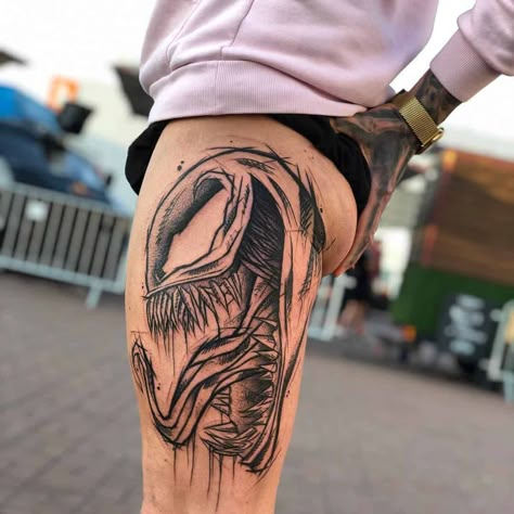 Venom Tattoo Ideas, Venom Tattoos, Venom Tattoo, Spiderman Tattoo, Unique Tattoos For Men, Comic Tattoo, Omerta Tattoo, Marvel Tattoos, Illustration Tattoo