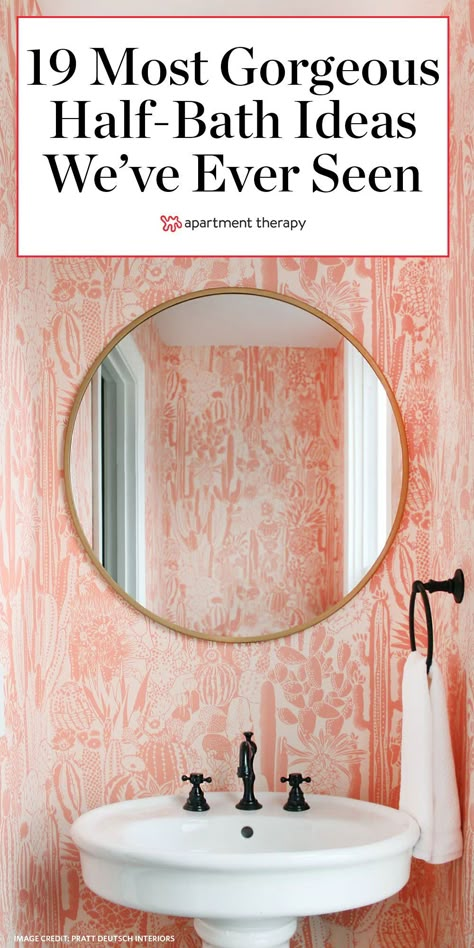 Half Baths Ideas Powder Rooms, Powder Bath Wall Decor, Wallpaper In Powder Bath, Wallpaper For Small Bathroom Half Baths, Fun Wallpaper For Bathroom, Small Bathroom Decor Wallpaper, Small Wallpapered Bathroom, Wallpaper In Powder Room Small Spaces, Wallpaper Ideas For Small Bathroom