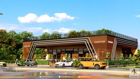 Japanese Commercial Building, Cafe Elevation Exterior, Roadside Restaurant Design, Restaurant Elevation Design Architecture, Supermarket Design Architecture, Supermarket Design Exterior, Restaurant Exterior Design Modern, Restaurant Exterior Design Ideas, Restaurant Facade Design Architecture