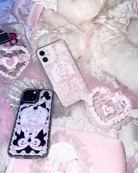 Jirai Kei Phone Case, Shushu Cherry, Pink Desk Decor, Cherry Phone Case, Hime Gyaru, Pink Desk, Jirai Kei, Kawaii Phone Case, Yami Kawaii