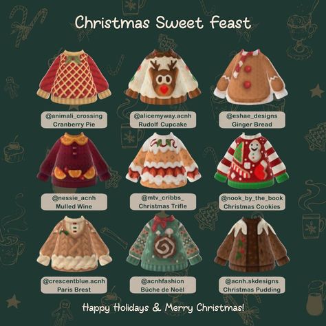 Acnh Christmas Outfit, Acnh Christmas Clothes Design, Acnh Gingerbread Design, Acnh Christmas Sweater, Acnh Christmas Blanket Code, Acnh Holiday Codes, Christmas Acnh, Acnh Christmas Code, Traditional Christmas Desserts