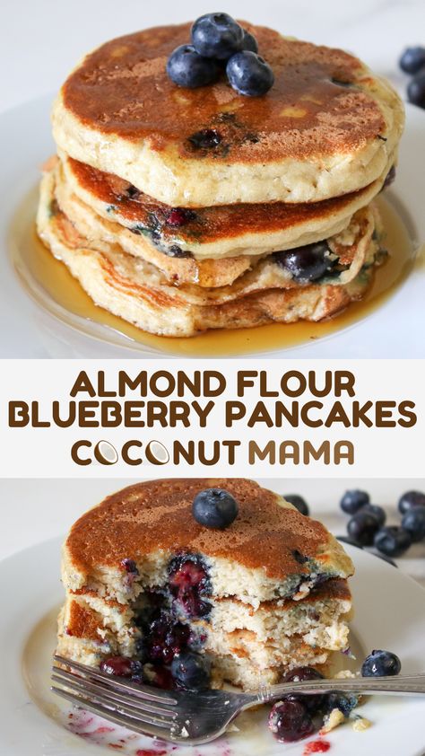 These almond flour blueberry pancakes come together in one bowl and cook quickly, making them an easy and healthy breakfast! Paleo Pancakes Almond Flour, Almond Flour Banana Pancakes, Almond Meal Pancakes, Almond Flour Blueberry, Healthy Blueberry Pancakes, Easy And Healthy Breakfast, Almond Flour Pancakes, Coconut Flour Pancakes, Baking With Coconut Flour