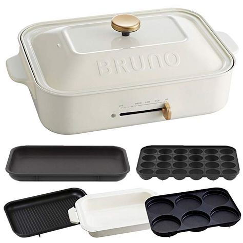 Amazon.com: BRUNO Compact hot plate + ceramic coated pan + grill plate + multi-plate 4-piece set (white): Kitchen & Dining Takoyaki Pan, Electric Griddle, Indoor Grill, Plate Ceramic, Wooden Spatula, Grill Plate, Hot Plates, Hot Plate, Ceramic Coating