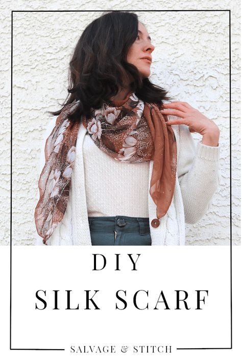 Silk Scarf Pattern, Silk Scarf Tutorial, Diy Silk Scarf, Scarf Ideas, Wild Rags, Edge Scarf, Scarf Tutorial, Sewing Clothing, Long Silk Scarf