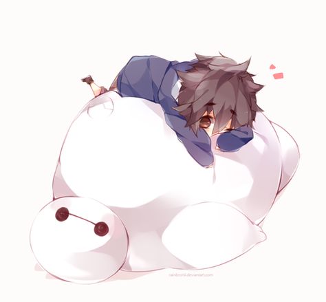 Hiro liegt auf dem Bauch von Baymax Chibi Disney Big Hero 6, Hiro Big Hero 6, Kawaii Disney, Anime Version, Baymax, Hero 6, Big Hero 6, Big Hero, Disney Fan Art