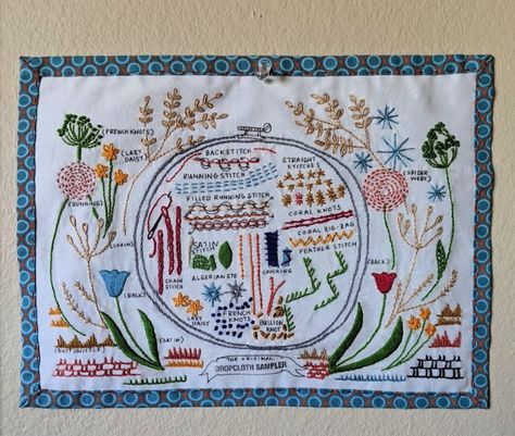 Sampler Embroidery, Vintage Samplers, Embroidery Workshop, Feather Stitch, Embroidery Sampler, Drop Cloth, Running Stitch, Straight Stitch, Heart Ornament