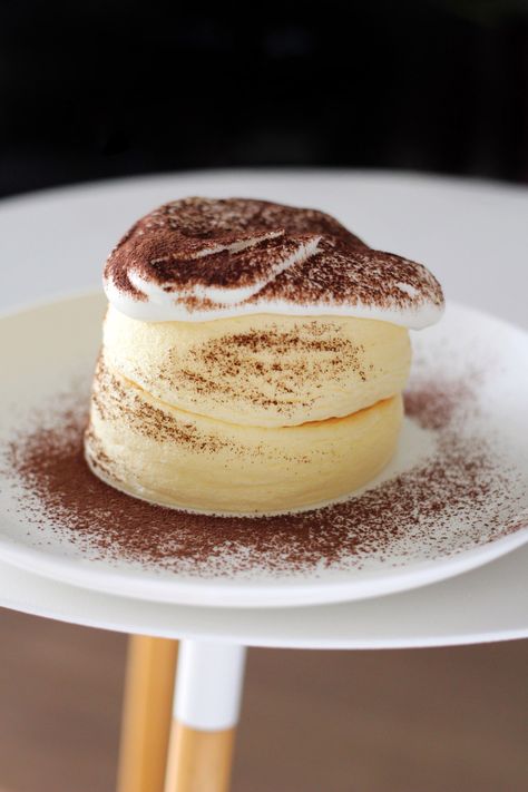 Tiramisu Souffle Pancakes – INDY ASSA Japanese Desserts Aesthetic, Souffle Pancakes Aesthetic, Tiramisu Pancakes, Japanese Souffle Pancakes, Strawberry Souffle, Mint Milkshake, Souffle Pancake, Soufflé Pancakes, Italian Tiramisu