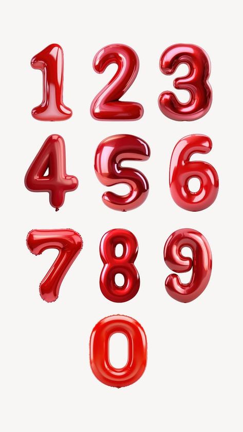 Red Birthday Aesthetic, Aesthetic Numbers, Numbers Balloons, Number Collage, Number Balloons Birthday, Stickers Random, Balloon Numbers, Balloons Birthday, Wedding Plates