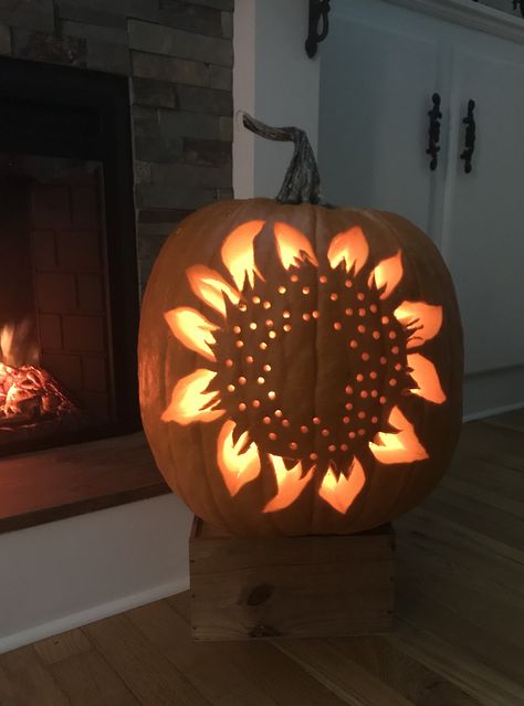 Pumkin Carving Sunflower, Cut Pumpkin Carving Ideas, Drill Bit Pumpkin Carving, Pumpkin Carving Sunflower, Pumpkin Carving Ideas With Drill, Beachy Pumpkin Carving, Pumpkin Carving Leaves, Pumpkin Carving Ideas For Big Pumpkins, Pumpkin Carving Drill Patterns