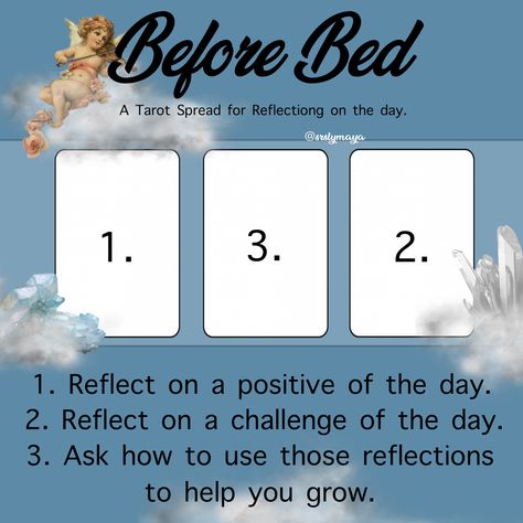 I couldn’t find any spreads that seemed just right for me. I created this spread because it suit my needs better. Was this spread useful to anyone? Let me know! 💫 I want feedback to better understand my own creator energies... 🔮🧿  #tarot #tarotspreads Tarot Spreads Daily, Night Tarot Spread, 11/11 Portal Tarot Spread, Silly Tarot Spreads, Tarot Spreads For Beginners, Understanding Tarot, Before Bed Tarot Spread, Tarot And Oracle Spreads, Bedtime Tarot Spread