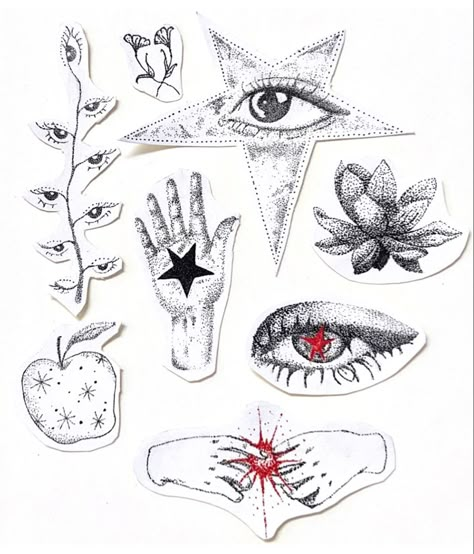 Small Eyeball Tattoo, Drawable Tattoos, Small Handpoke Tattoo Ideas, Handpoked Tattoo Ideas, Hand Poked Tattoo Ideas, Sticker Style Tattoo, Tattoo Ideas Handpoke, Tattoo Portfolio Apprentice, Radiohead Tattoo Ideas