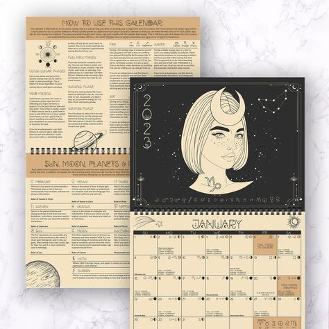 "PRE-ORDER your 2023 Oracle Lunar Calendar today! These 2023 Lunar Calendars will ship mid November. Please note that this is a PRE-ORDER. Head into 2023 with a nudge to the future! This 2023 Lunar Calendar is filled with so much cosmic energy that it is sure to help you have an amazing year in alignment with the cosmos. The purpose of this astrology calendar is to help you prepare for each month of the year and includes: - lunar phases - planet sign transits and retrogrades - eclipses - void mo 2023 Moon Calendar, Zodiac Signs Calendar, Astrological Calendar, Astrology Calendar, Moon Time, Planet Signs, Lunar Phases, Zodiac Calendar, Today Calendar