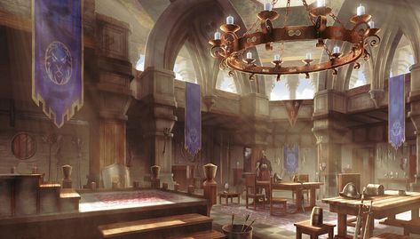 ArtStation - Guild lobby, silentfield . Adventure Guild Art, Adventurers Guild Building, Guild Hall Fantasy Concept Art, Fantasy Guild Hall, Fantasy Guild Building, Adventurers Guild Art, Guild Aesthetic, Medieval Guild, Fantasy Guild