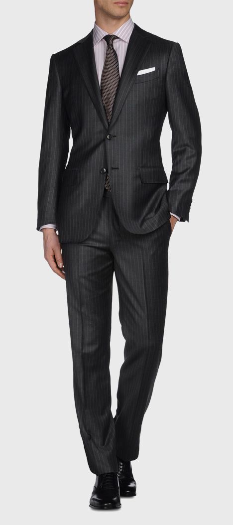 ERMENEGILDO ZEGNA: Suit Cool wool 2 buttons Dual back vents Thr Black, Detail 5 - 49118159AB Always Aim2Win! Pinstriped Suit, Black Pinstripe Suit, Terno Slim, Zegna Suit, Stripe Suit, Black Dress Shoes, Designer Menswear, Elegant Man, Pinstripe Suit