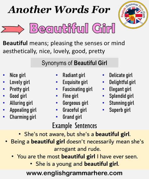 Another word for Beautiful Girl, What is another, synonym word for Beautiful Girl? Every language spoken around the world has its own characteristics. When learning a new language, it will be very useful to learn words for that language. In addition, in a language learning process, learning the words together with their synonyms will be even more useful when memorizing words. Learning a word with its synonyms increases our competence in that language. It helps us speak more fluently and ... Another Word For Beautiful, Word For Beautiful, Education Notes, English Meaning, Words List, English Skills, Love Songs Lyrics, Learn English Words, Writing Words