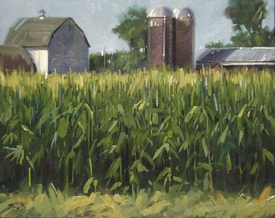 Corn Fields by Doug Braithwaite.  Follow his entertaining blog at http://dougbraithwaite.blogspot.com/2013/07/wet-paint-and-corny-everything.html Doug Braithwaite Art, Corn Field Painting Acrylic, Corn Painting Acrylic, Corn Fields Photography, Cornfield Drawing, Cornfield Painting, Corn Field Painting, Corn Field Drawing, Farm Scene Painting