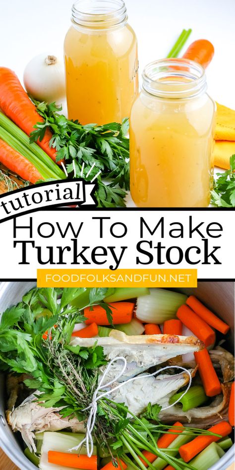 Turkey Stock From Carcass Homemade Soup, Homemade Turkey Stock Recipe, Make Turkey Stock, Making Stock From Turkey Bones, Turkey Carcus Broth, How To Make Turkey Stock From Bones, Making Turkey Stock, Turkey Carcus Recipes, What To Do With The Turkey Carcus