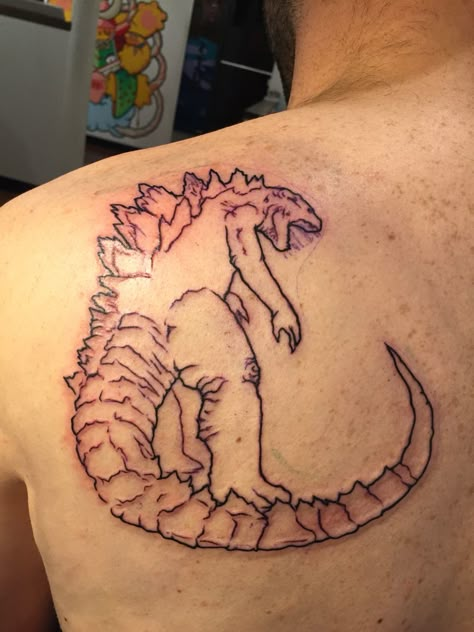 Godzilla Flash Tattoo, Simple Godzilla Tattoo, Godzilla Tattoo Design, Godzilla Tattoo, Tattoo Tube, Movie Tattoo, Under 100 Calories, Asia Map, Geek Tattoo