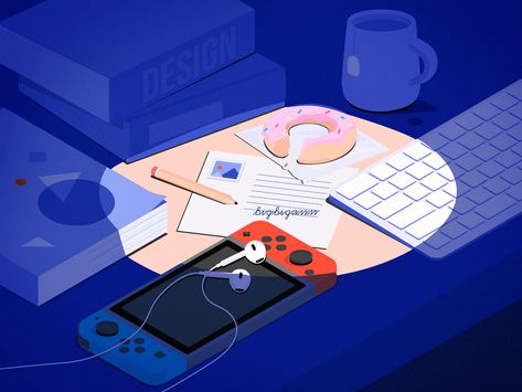 Work From Home Illustration, Desk Illustration, Colorful Desk, Isometric Illustration, Lighted Canvas, Communication Art, Motion Graphics Design, Canva Design, Art Challenge