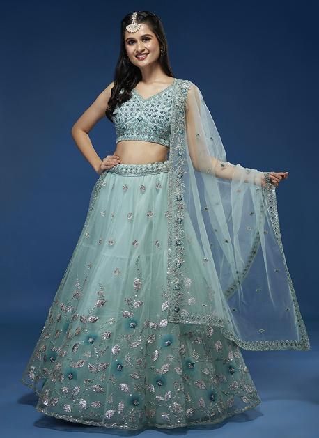 Turquoise Lehenga, Blue Net Lehenga, Gold Lengha, Net Lehenga Choli, Heavy Lehenga, Modest Evening Dress, Party Wear Lehenga Choli, Work Lehenga, Turquoise Blue Color