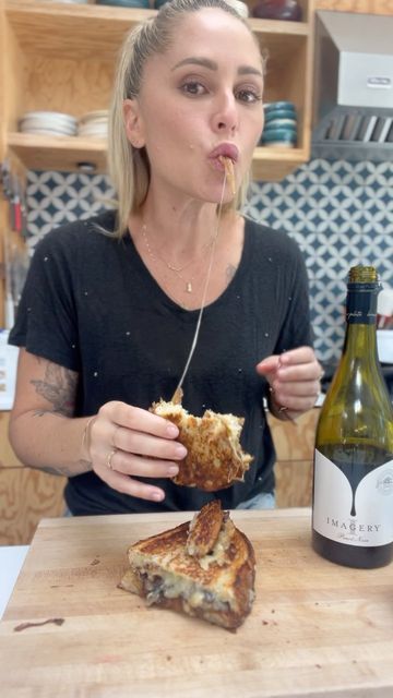 Brooke Williamson Recipes, Brooke Williamson, Cheese Sandwich, Grilled Cheese Sandwich, Chef Life, Long Layers, Glass Of Wine, Pinot Noir, Grilled Cheese