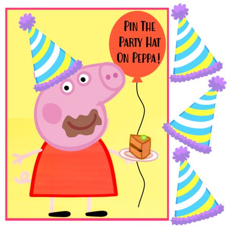 Peppa Pig Birthday Games, Peppa Pig Birthday Activities, Peppa Pig Birthday Party Games, Peppa Pig Party Games, Peppa Pig Games, Party Hat Craft, Peppa Pig Invitations, Peppa Party, Pig Wall Art