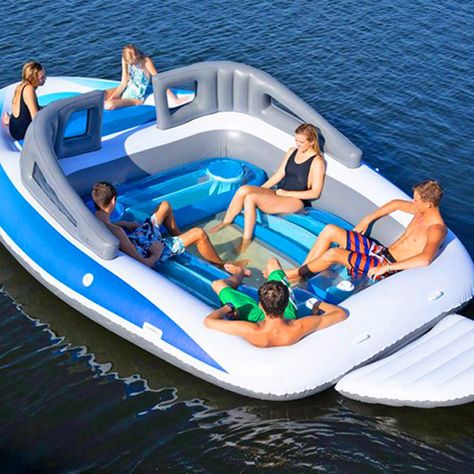 Extreme Inflatable Speed Boat | 6 Person Floating Island | TheSuperBOO! Lake Floats For Adults, Party Raft Floating Island, Person Floating, Water Inflatables, Lake Rafts, Giant Floaties, Toy Boats That Float, Luxury Pool Floats, Inflatable Floating Island