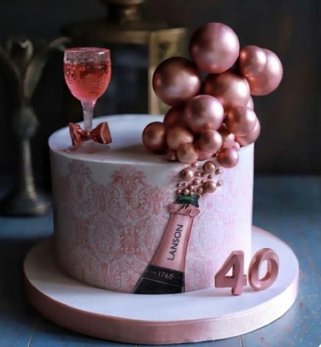 40th Birthday Cake Design, Modern Birthday Cake For Women, 40 Years Old Cake Woman, Cake Designs 40th Birthday, 40th Birthday Cake Designs For Women, 50th Birthday Colors For Women, 48th Birthday Cake For Women, Champagne Bubble Cake, Best Birthday Cakes For Women