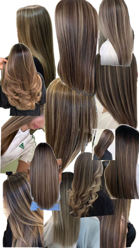 Streaks Of Blonde In Brown Hair, Blonde Hair Inspiration Highlights, Brown Hair With Highlights Winter, Balyage Long Hair Brunettes Straight Hair, Latina Hair Highlights, Light Highlights On Dark Hair, Carmel Brown Highlights In Dark Hair, Carmel Highlights Brunettes, Straight Brown Balayage