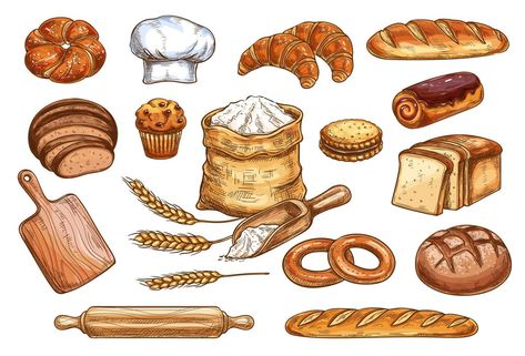 panadería, pan, y, pasteles, pasteles, vector, bosquejo Pastry Sketch, Bakery Sketch, Rye Bagels, Bread And Pastry, Bakery Icon, Berry Cupcakes, Bakery Website, Cafeteria Food, Cake Vector