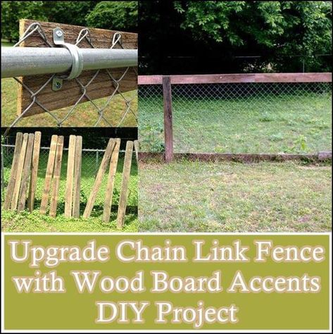 Diy Wood Fence Over Chain Link, Wood On Chain Link Fence, Chain Link Fence Upgrade, Painting Chain Link Fence, Covering Chain Link Fence, Wood Fence Over Chain Link, Chain Link Fence Decorating Ideas, Chain Link Fence With Wood, Chainlink Fence Makeover