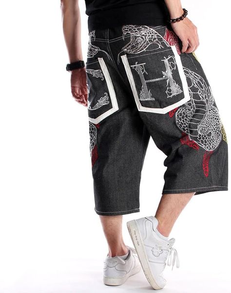 Men's Baggy Jean Shorts Classic Loose Fit Vintage 90S Demin Shorts Skateboard Jogging Dance Shorts - baggy jeans Black Jeans Shorts, Oversized Black T Shirt, Baggy Shorts, Black Jean Shorts, Tie Dye Cotton, Long Trousers, Blue Denim Shorts, Short Jeans, Cargo Pants Men