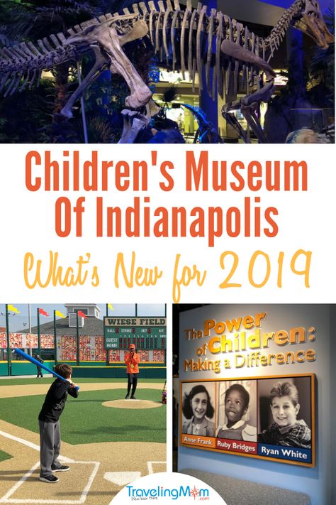 Find new outdoor space, intriguing exhibits aimed at older kids and fun for little ones at the Children's Museum of Indianapolis. This popular museum for kids in Indiana has areas for sports play, education and dinosaur specimens. #TMOM #Indianapolis #ChildrensMuseum | Traveling Mom | Travel with Kids | Family Travel Indianapolis Childrens Museum, Midwest Family Vacations, Indiana Vacation, Midwest Vacations, Indiana Travel, Kids Things To Do, Midwest Travel, Road Trip With Kids, Childrens Museum