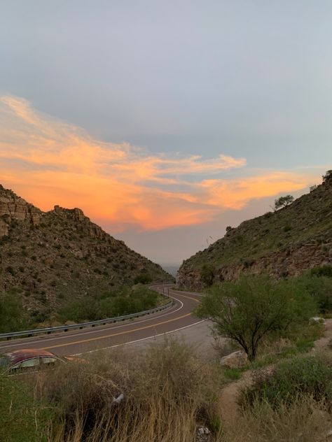 road to mount lemmon w desert landscape Mountain Sunsets, Mount Lemmon, Mountain Sunset, Desert Landscape, Desert Landscaping, Dream Life, Places To Go, Arizona, Natural Landmarks