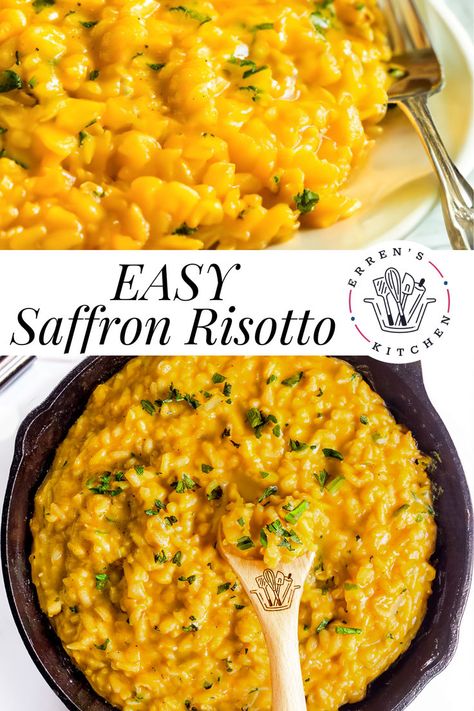 A delicious risotto infused with the luxurious flavor of saffron, this dish has the perfect balance of brightness and richness, thanks to the addition of lemon zest, parsley, and Parmesan cheese. Whip up this Easy Saffron Risotto in under 30 minutes for a luxurious, restaurant-quality dish that’s sure to impress! The perfect side dish for a chicken or steak dinner!

See errenskitchen.com for easy, delicious, and even quick recipes for breakfast, lunch, dinner, and desserts! Risotto Dinner Recipes, Risotto Dinner, Luxurious Restaurant, Saffron Risotto, 30 Minute Meals Easy, Asian Dinners, Risotto Recipes, Dinner Plan, Steak Dinner