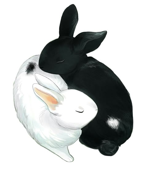 Tortoise Tattoo, Yin En Yang, Character Design Illustration, Bunny Tattoos, Black Bunny, Rabbit Tattoos, Greeting Card Art, Ipad Snap, Bunny Drawing