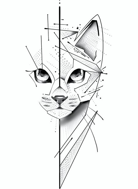 Geometric Cat Tattoo, Cat Face Tattoos, Tattoo Gato, Catrina Tattoo, Shiva Tattoo Design, One Piece Tattoos, Clever Tattoos, Geometric Cat, Cat Tattoo Designs