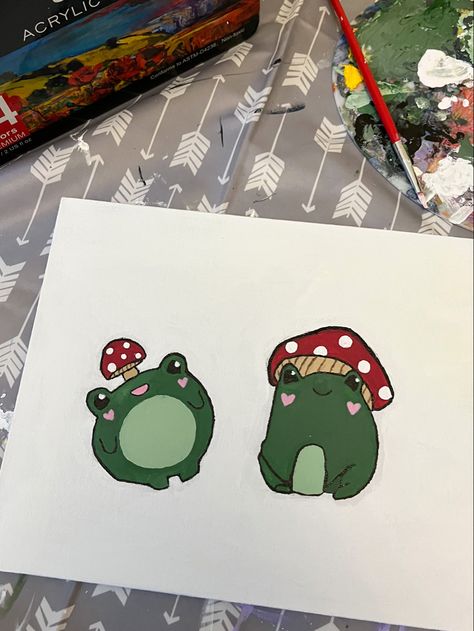 Frog Mug Painting, Mug Painting Ideas Mushroom, Pottery Frogs Ideas, Simple Frog Painting, Frog Pottery Painting, Pottery Painting Mushroom, Frog Painting Ideas, Mushroom Pottery Painting, Mushroom Painting Easy