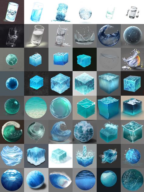 material studies eau / water regroup. Material Study Tutorial, Water Texture Painting, Water Tutorial Digital Art, Material Study Digital Painting, Water Art Reference, Water Digital Art Tutorial, Water Texture Drawing, Water Digital Painting, Water Digital Art