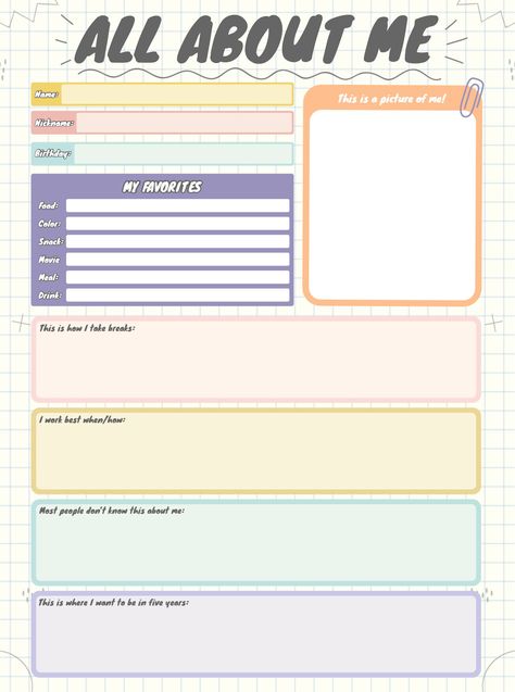 Printable All About Me Worksheets For ESL Adults Teen Bible Study Lessons, All About Me Questions, Printable All About Me, Esl Adults, Teen Bible Study, All About Me Worksheet, Back To School Worksheets, About Me Page, Bible Study Lessons