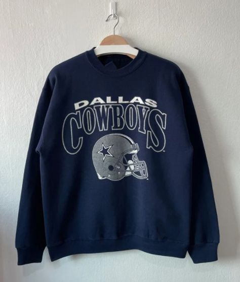 Cowboy Men Outfit, Freshman Outfits, Dallas Cowboys Outfits, Cowboys Sweatshirt, Dallas Cowboys Sweatshirt, Cowboys Nfl, 90s Sweatshirt, Embroidered Crewneck, Blue Sweatshirt